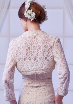 2014 Champagne Long Sleeves Jacket With Lace