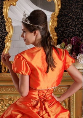 2015 Luxurious Short Sleeves and Open Front Quinceanera Jacket in Orange