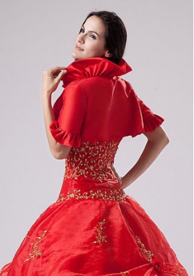 2015 Most Popular Open Front Short Sleeves Quinceanera Jacket in Red