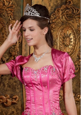 Custom Made Open Front Quinceanera Jacket in Hot Pink For 2015
