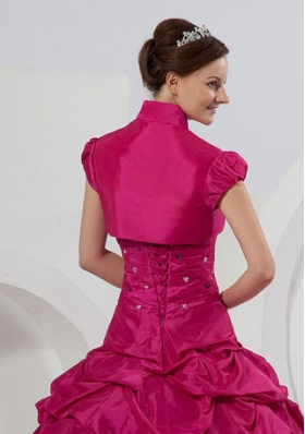 Custom Made Open Front Short Sleeves Fuchsia Quinceanera Jacket For 2014