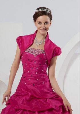 Custom Made Open Front Short Sleeves Fuchsia Quinceanera Jacket For 2014
