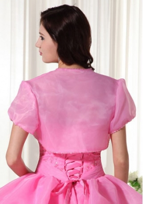 The Most Popular Open Front Quinceanera Jacket in Rose Pink For 2014