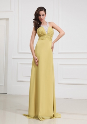 2014 Formal Empire Beading and Ruching Floor-length Halter top Prom Dress