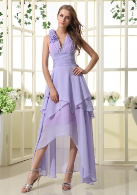 2014 New V-neck Ruching High-Low Ankle-length Prom Dress