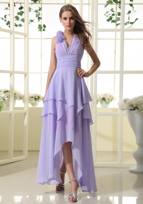 2014 New V-neck Ruching High-Low Ankle-length Prom Dress