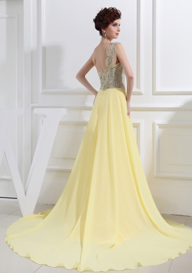 2014 The most Popular Empire One Shoulder Prom Dresses with Court Train