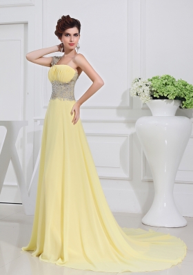 2014 The most Popular Empire One Shoulder Prom Dresses with Court Train