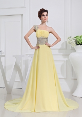 2014 The most Popular Empire One Shoulder Prom Dresses with Court Train