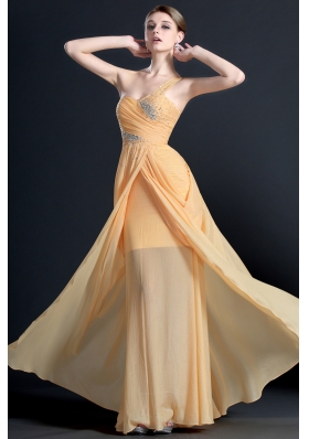 Elegant One Shoulder Floor-length Beading Prom Dresses for 2014