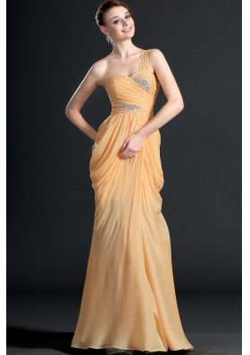 Elegant One Shoulder Floor-length Beading Prom Dresses for 2014