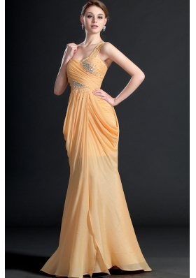 Elegant One Shoulder Floor-length Beading Prom Dresses for 2014