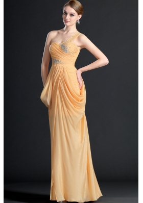 Elegant One Shoulder Floor-length Beading Prom Dresses for 2014
