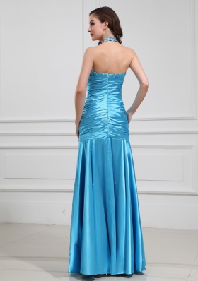 Wonderful Column Halter Top Beading and Ruching Prom Dresses for 2014