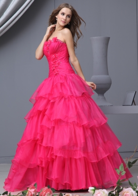 Wonderful Strapless A-Line Hot Pink Prom Dress for 2014