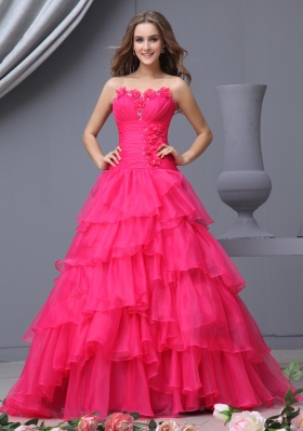 Wonderful Strapless A-Line Hot Pink Prom Dress for 2014