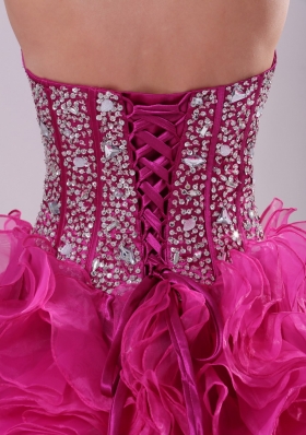 2015 Fuchsia Ruffles Ball Gown Sweetheart Beaded Decorate Quinceanera Gowns