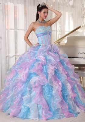 Multi-color Ball Gown Sweetheart Floor-length Organza Appliques Quinceanera Dress