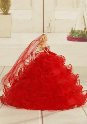 Red Bowknot Organza Barbie Doll Dress