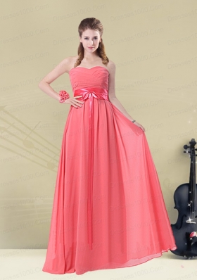 2015 Exquisite Watermelon Bridesmaid Dresses with Ruching and Beading