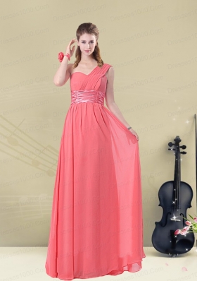 2015 Exquisite Watermelon Bridesmaid Dresses with Ruching and Beading