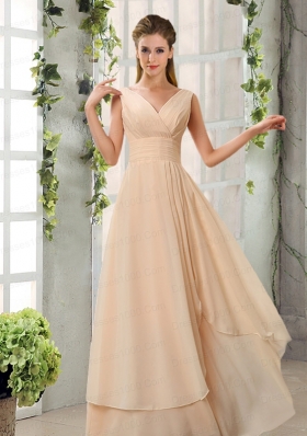 2015 Fashionable Champagne Ruching Chiffon Bridesmaid Dresses