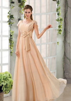 2015 Fashionable Champagne Ruching Chiffon Bridesmaid Dresses