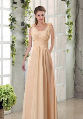 2015 Fashionable Champagne Ruching Chiffon Bridesmaid Dresses