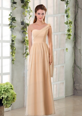 2015 Fashionable Champagne Ruching Chiffon Bridesmaid Dresses