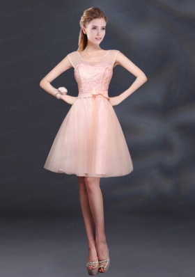 2015 Lace Up Organza Bridesmaid Dress with A Line