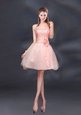 2015 Lace Up Organza Bridesmaid Dress with A Line