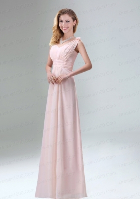 2015 Most Beautiful Chiffon Light Pink Empire Bridesmaid Dress with Ruching