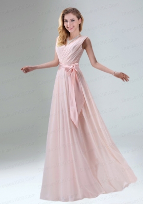 2015 Most Beautiful Chiffon Light Pink Empire Bridesmaid Dress with Ruching