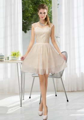 Champagne Chiffon Lace Up Bridesmaid Dress for 2015