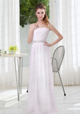 White Ruching Empire Bridesmaid Dresses for 2015