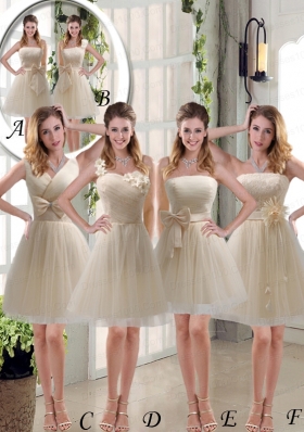 2015 Princess One Shoulder Bowknot Lace Dama Dresses in Champagne