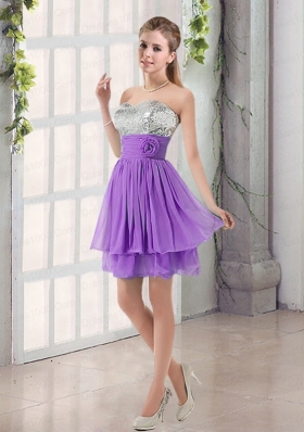 2015 Sweetheart A Line Dama Dresses with Sequins and Handle Made Flowers