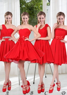 2015 Wonderful Ruching Strapless Bowknot Dama Dresses in Red