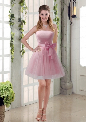 Simple Ruching Strapless Princess  Dama Dress   with Bowknot