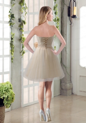 Simple Ruching Strapless Princess  Dama Dress   with Bowknot