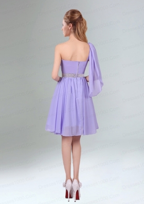 2015 Sassy Beaded and Ruched Short Dama Dress in Lavender