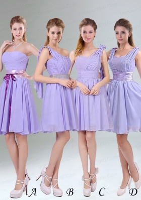 Decent Lavender Ruched Mini Length Dama Dress with Bowknot Sash