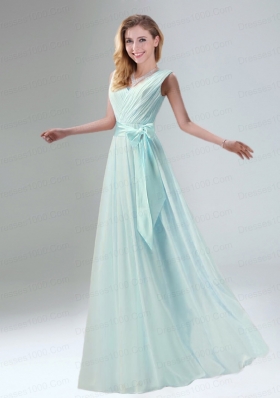 Fashionable Belt Ruching Chiffon Dama Dress with Bowknot