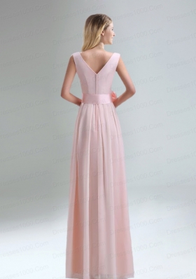 Fashionable Belt Ruching Chiffon Dama Dress with Bowknot