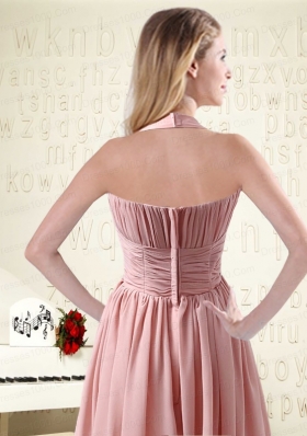 Halter Ruching and Handmade Flowers Empire Chiffon Dama Dresses