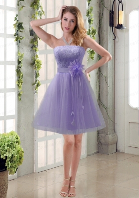 Handmade Flower Strapless Lace Dama Dress with Mini Length