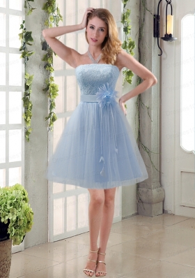 Handmade Flower Strapless Lace Dama Dress with Mini Length