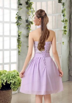 High Neck Lilac A Line Lace Dama Dress   Chiffon for 2015