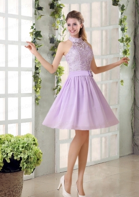 High Neck Lilac A Line Lace Dama Dress   Chiffon for 2015