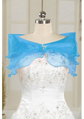 Ice Blue Organza Beading Shawls for Wedding